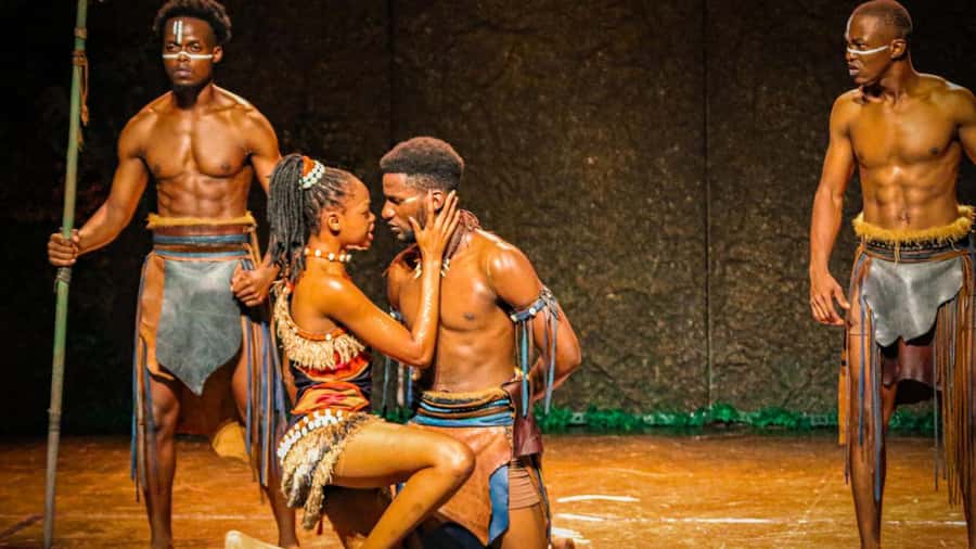 Victoria Falls:Theatre Simunye The Spirit of Africa,Zimbabwe - A story of belonging, told with an elephant puppet